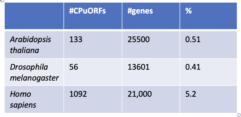 Table to show CPuORF rarity